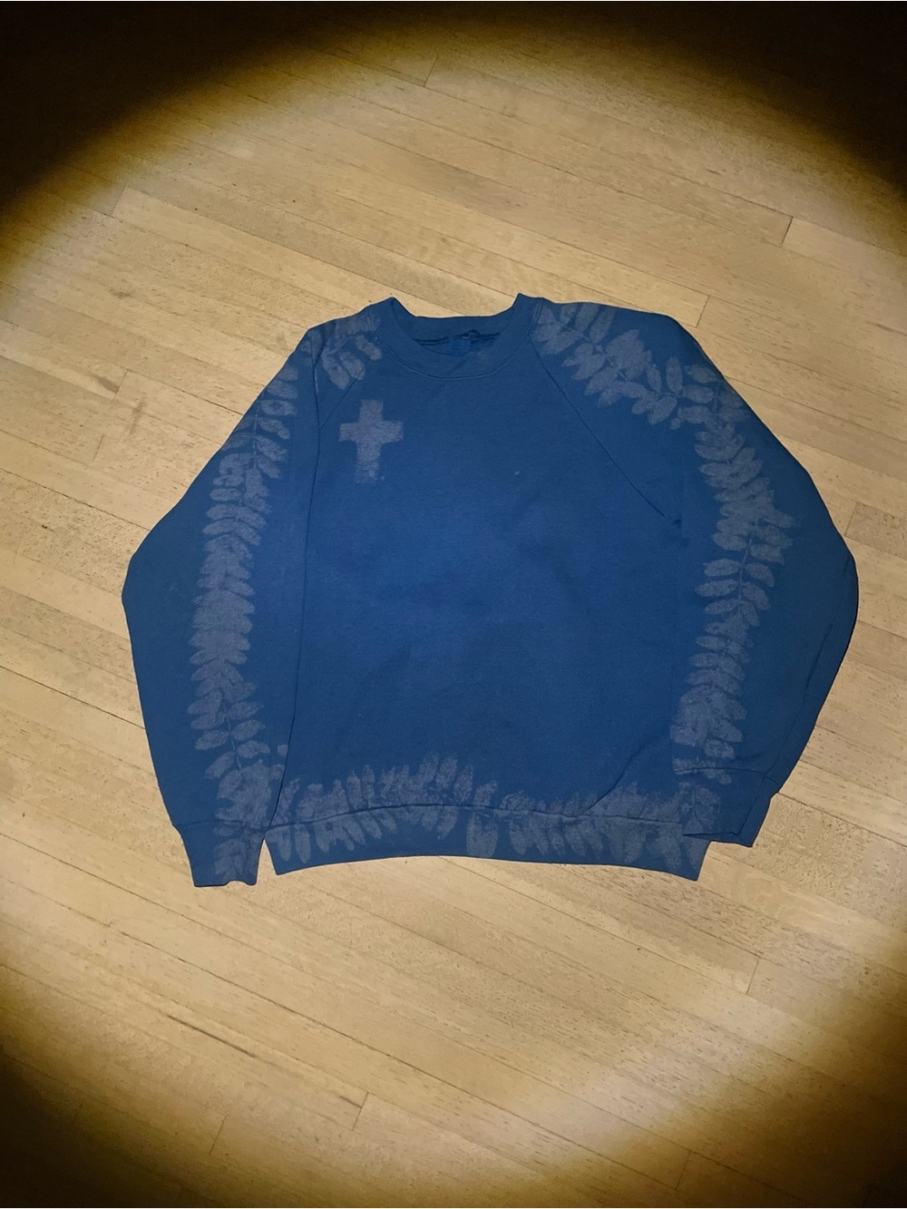 Fruit of the Loom Men's Blue Crewneck Sweatshirt with Subtle Leaf Accent